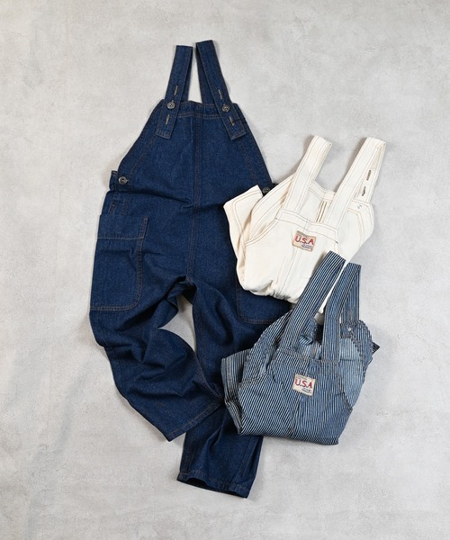 Life Support Products（ライフサポートプロダクツ）の「【COTTON from U.S.A】ビッグポケットデニムオーバーオール（サロペット/オーバーオール・キッズ・ネイビー/キナリ/ストライプ・80/90/95/100/110/120/130/140/150）」の7枚目の写真