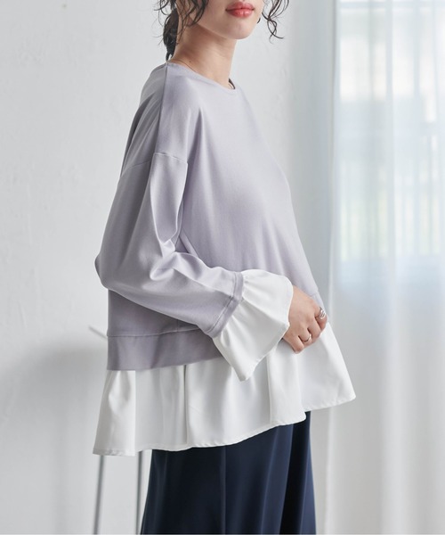 RANAN(ラナン)の「レイヤード風ペプラムフリルプルオーバー(Tシャツ/カットソー・レディース・アイボリー/ホワイト×ブラック/ライトグレー/ブラック系その他/マスタード・M/L/LL)」の1枚目の写真