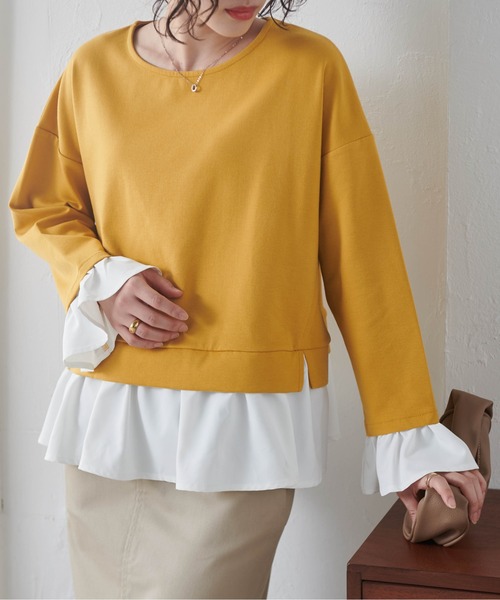 RANAN(ラナン)の「レイヤード風ペプラムフリルプルオーバー(Tシャツ/カットソー・レディース・アイボリー/ホワイト×ブラック/ライトグレー/ブラック系その他/マスタード・M/L/LL)」の5枚目の写真