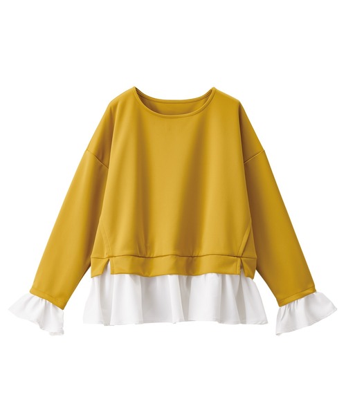 RANAN(ラナン)の「レイヤード風ペプラムフリルプルオーバー(Tシャツ/カットソー・レディース・アイボリー/ホワイト×ブラック/ライトグレー/ブラック系その他/マスタード・M/L/LL)」の13枚目の写真