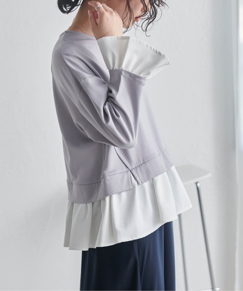 RANAN(ラナン)の「レイヤード風ペプラムフリルプルオーバー(Tシャツ/カットソー・レディース・アイボリー/ホワイト×ブラック/ライトグレー/ブラック系その他/マスタード・M/L/LL)」の19枚目の写真