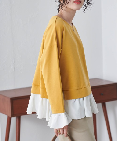 RANAN(ラナン)の「レイヤード風ペプラムフリルプルオーバー(Tシャツ/カットソー・レディース・アイボリー/ホワイト×ブラック/ライトグレー/ブラック系その他/マスタード・M/L/LL)」の16枚目の写真