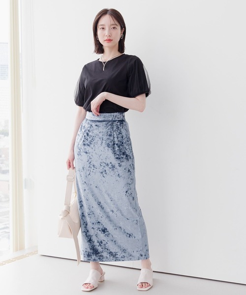 Andemiu（アンデミュウ）の「ベロアカットIラインスカート135800（スカート・レディース・ブラック/ベージュ/ブルー・FREE）」の8枚目の写真