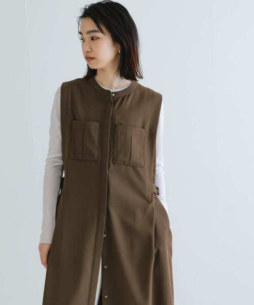 URBAN RESEARCH（アーバンリサーチ）の「サイドベルトツイルジレワンピース（ワンピース・レディース・モカ/ブルー系その他・FREE）」の5枚目の写真