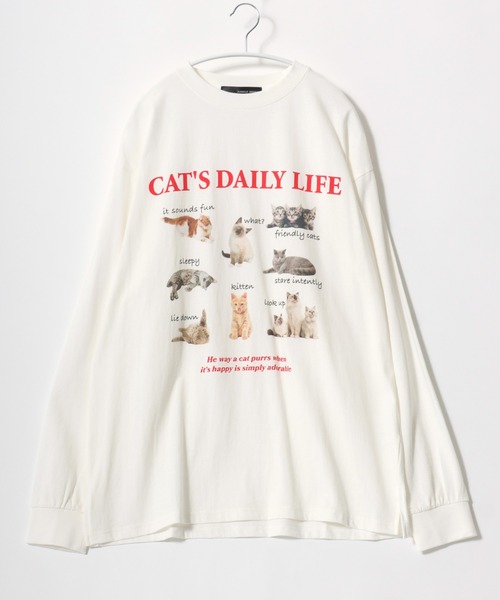 Salong hameu（サロン ハミュー）の「ドック・キャット アニマルフォトプリントロンT メンズ レディース ユニセックス/長袖プルオーバー（Tシャツ/カットソー・メンズ・オフホワイト/ブラック/ホワイト系その他・M/L）」の2枚目の写真