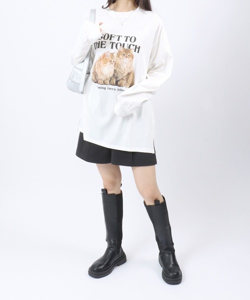 Salong hameu（サロン ハミュー）の「ドック・キャット アニマルフォトプリントロンT メンズ レディース ユニセックス/長袖プルオーバー（Tシャツ/カットソー・メンズ・オフホワイト/ブラック/ホワイト系その他・M/L）」の19枚目の写真
