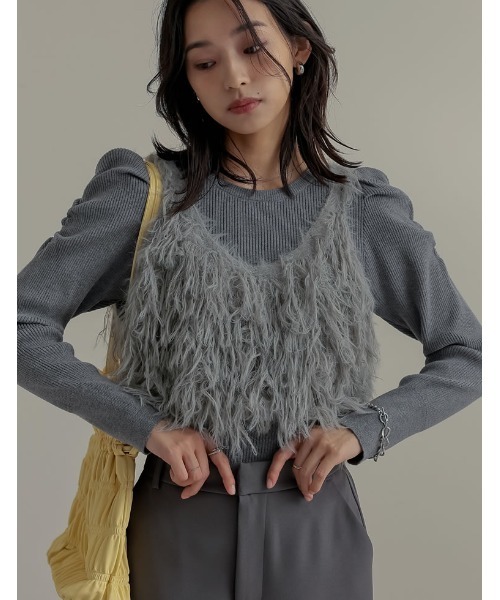 累計販売枚数10,000枚突破！]シャギーフリンジニットキャミソール