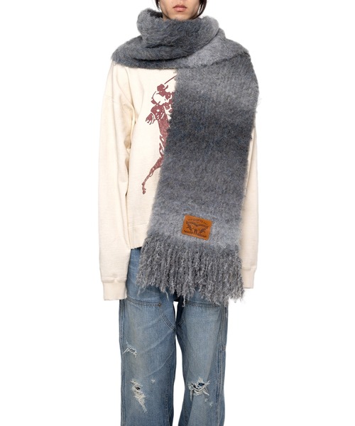 Kamiyaフリンジ付きマフラー グレー系 KAMIYA（カミヤ）の「Dyeing Muffler（マフラー）」 - WEAR