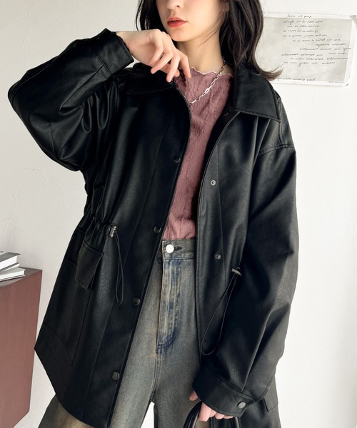 レマージュエコレザーカバーオールブラック