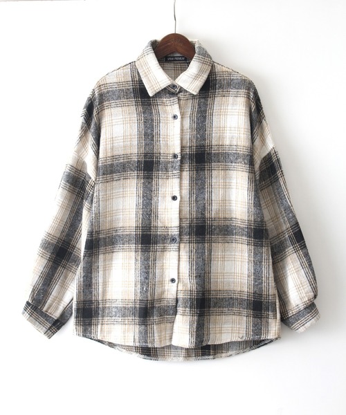 SpRay（スプレイ）の「フェイクウールチェックシャツ（シャツ/ブラウス・レディース・ホワイト/ブラウン/グレー/ネイビー/アイボリー・FREE）」の7枚目の写真