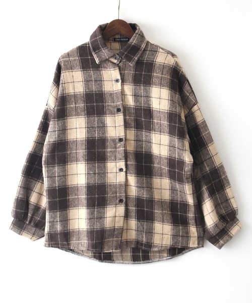 SpRay（スプレイ）の「フェイクウールチェックシャツ（シャツ/ブラウス・レディース・ホワイト/ブラウン/グレー/ネイビー/アイボリー・FREE）」の8枚目の写真