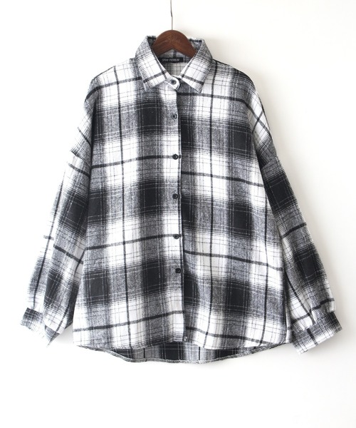 SpRay（スプレイ）の「フェイクウールチェックシャツ（シャツ/ブラウス・レディース・ホワイト/ブラウン/グレー/ネイビー/アイボリー・FREE）」の9枚目の写真