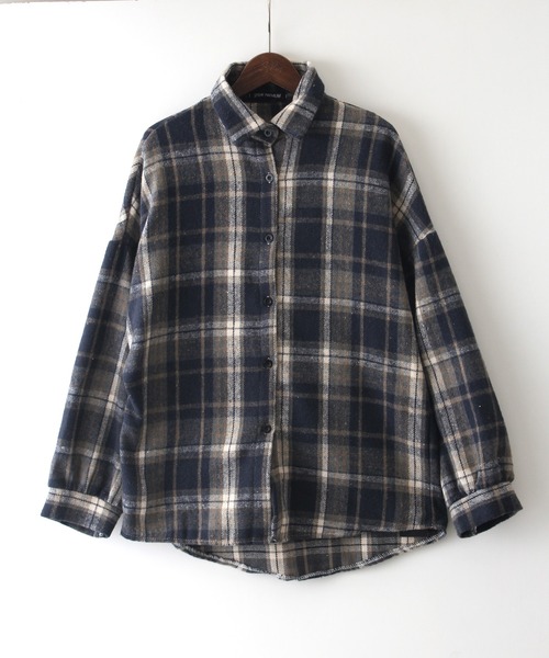 SpRay（スプレイ）の「フェイクウールチェックシャツ（シャツ/ブラウス・レディース・ホワイト/ブラウン/グレー/ネイビー/アイボリー・FREE）」の11枚目の写真