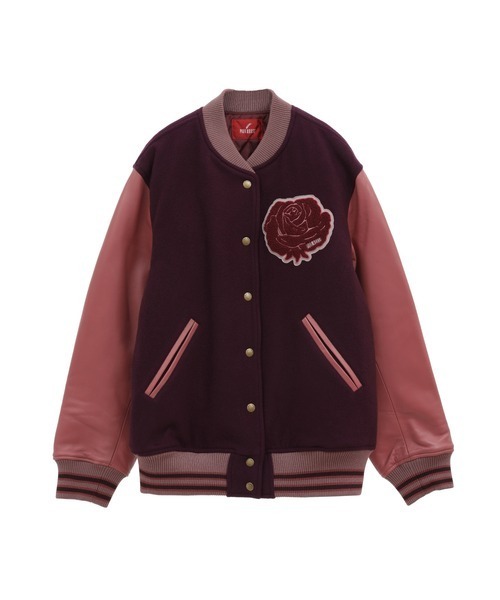 PINK HOUSE(ピンクハウス)の「ローズサガラワッペン使いスタジアムジャンパー(スタジャン・レディース・ピンク/バーガンディー/ブラック/ブルー・フリー)」の4枚目の写真