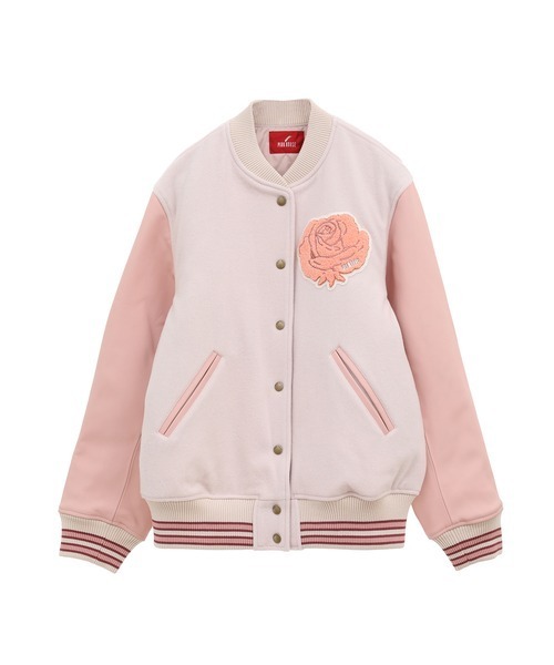 PINK HOUSE(ピンクハウス)の「ローズサガラワッペン使いスタジアムジャンパー(スタジャン・レディース・ピンク/バーガンディー/ブラック/ブルー・フリー)」の11枚目の写真
