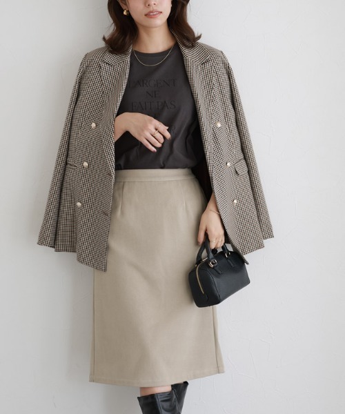 Pierrot（ピエロ）の「ミドル丈 柄が選べるカシミヤタッチIラインスカート（スカート・レディース・チェック/ブラック/グレイッシュベージュ・M/L）」の10枚目の写真