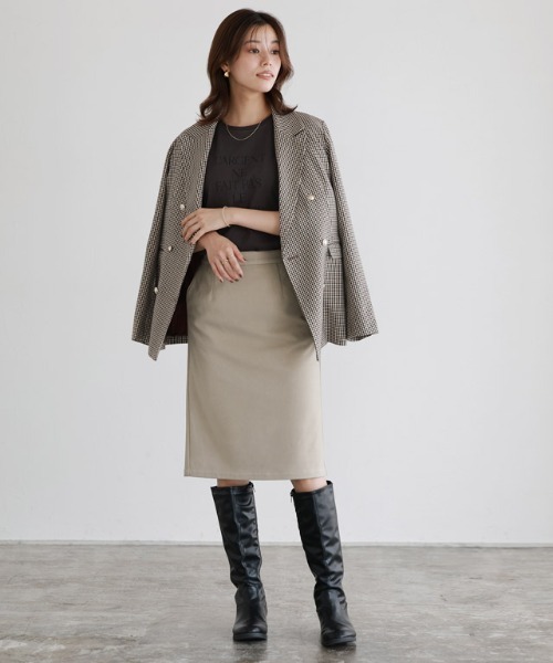 Pierrot（ピエロ）の「ミドル丈 柄が選べるカシミヤタッチIラインスカート（スカート・レディース・チェック/ブラック/グレイッシュベージュ・M/L）」の11枚目の写真