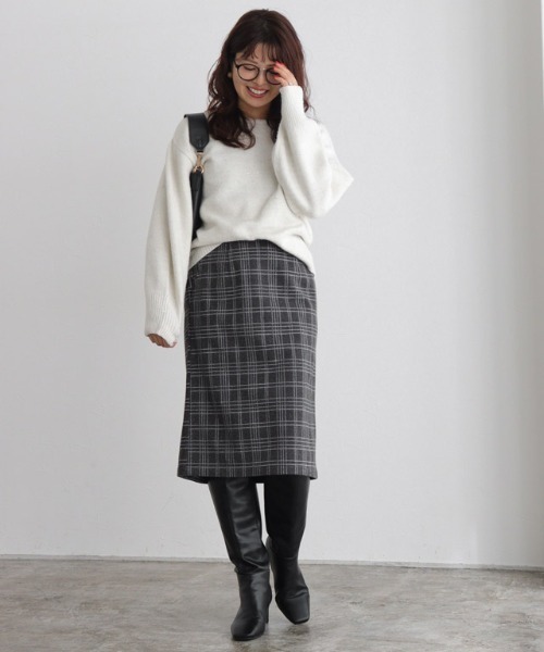 Pierrot（ピエロ）の「ミドル丈 柄が選べるカシミヤタッチIラインスカート（スカート・レディース・チェック/ブラック/グレイッシュベージュ・M/L）」の18枚目の写真