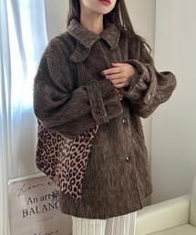 ボリュームスリーブシャギーステンカラーコート[高身長サイズMT有り]
