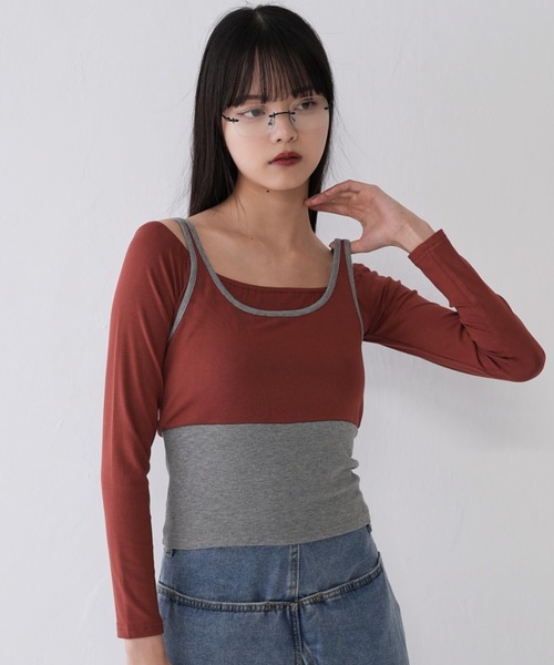 2way キャミソール ドッキングトップス カットソー（キャミソール）｜Uenui（ウニュイ）