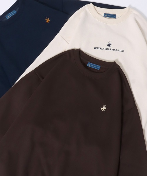 BEVERLY HILLS POLO CLUB(ビバリーヒルズポロクラブ)の「BEVERLY HILLS POLO CLUB/ビバリーヒルズポロクラブ オーバーサイズ 裏起毛 ワンポイント刺繍 トレーナー スウェット レディース メンズ(スウェット・レディース・アイボリー/スミクロ/ネイビー/ダークブラウン/グリーン・M/LL/L)」の1枚目の写真
