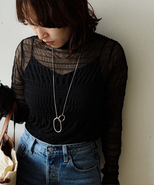 styiro(スタイロ)の「シアートップス ギャザーフリル ハイネック/長袖(Tシャツ/カットソー・レディース・グレー/ブラック/ピンク/パープル/アイボリー/ピンク系その他・FREE)」の7枚目の写真