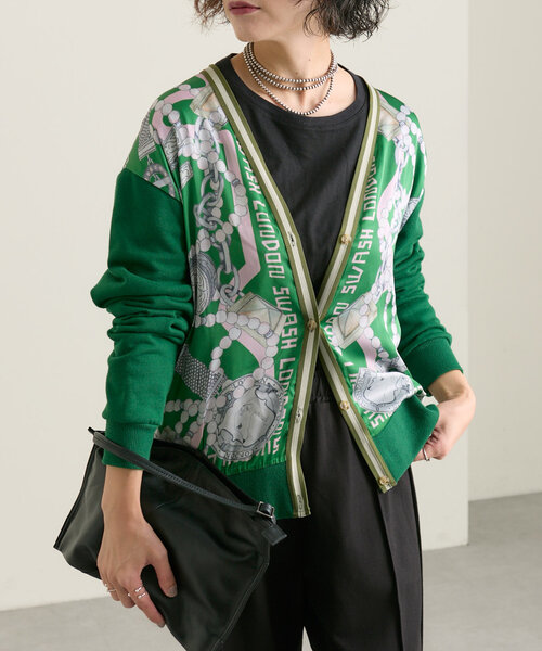 ear PAPILLONNER(イアパピヨネ)の「【SWASH(スウォッシュ)×ear】切り替えカーディガン(カーディガン/ボレロ・レディース・グリーン/ボルドー・FREE)」の2枚目の写真