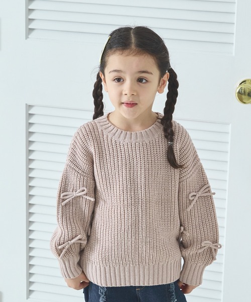 pairmanon（ペアマノン）の「袖リボンモチーフ ニット プルオーバー（ニット/セーター・キッズ・アイボリー/ピンク/ベージュ・M/S/XS/L）」の3枚目の写真