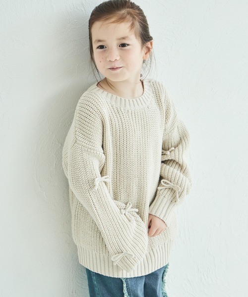 pairmanon（ペアマノン）の「袖リボンモチーフ ニット プルオーバー（ニット/セーター・キッズ・アイボリー/ピンク/ベージュ・M/S/XS/L）」の2枚目の写真