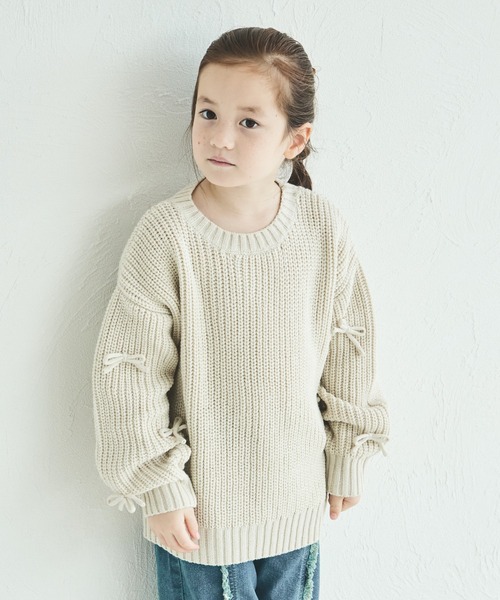 pairmanon（ペアマノン）の「袖リボンモチーフ ニット プルオーバー（ニット/セーター・キッズ・アイボリー/ピンク/ベージュ・M/S/XS/L）」の4枚目の写真