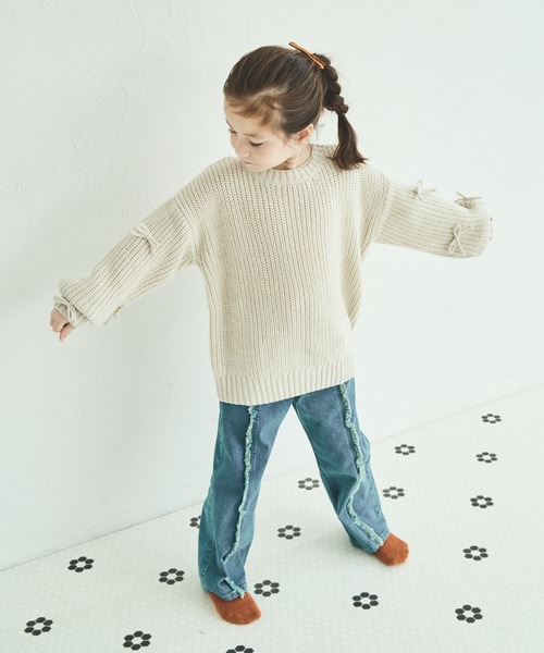 pairmanon（ペアマノン）の「袖リボンモチーフ ニット プルオーバー（ニット/セーター・キッズ・アイボリー/ピンク/ベージュ・M/S/XS/L）」の5枚目の写真