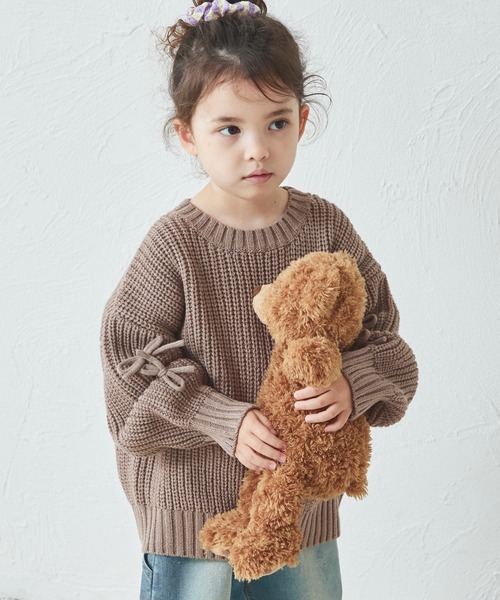 pairmanon（ペアマノン）の「袖リボンモチーフ ニット プルオーバー（ニット/セーター・キッズ・アイボリー/ピンク/ベージュ・M/S/XS/L）」の8枚目の写真