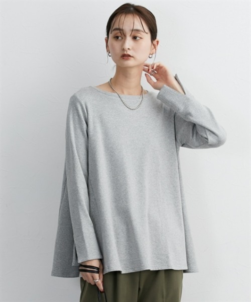 nissen（ニッセン）の「Ａラインフレアトップス（Tシャツ/カットソー・レディース・杢グレー/オフホワイト/ブラック・L/M/S/LL/3L）」の5枚目の写真