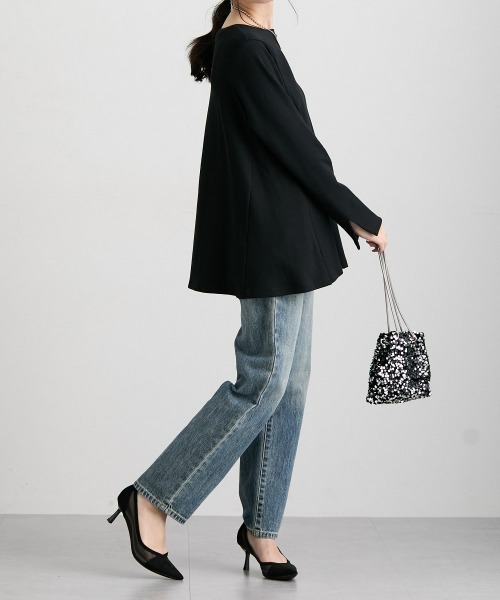 nissen（ニッセン）の「Ａラインフレアトップス（Tシャツ/カットソー・レディース・杢グレー/オフホワイト/ブラック・L/M/S/LL/3L）」の9枚目の写真