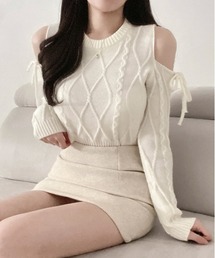 gossip!ロサンゼルス | Y2K 肩見せ リボンカットジャガードニット(ニット/セーター)