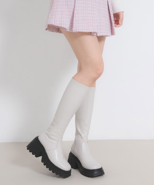 セール】厚底ストレッチロングブーツ 【大きいサイズ有】（ブーツ