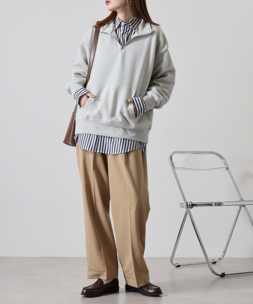 セール】Brushed lining half zip sweatshirt / 裏起毛ハーフジップ