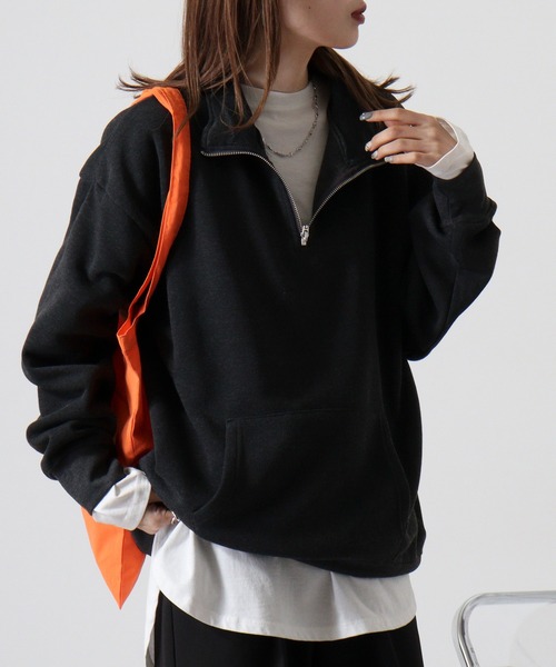 セール】Brushed lining half zip sweatshirt / 裏起毛ハーフジップ