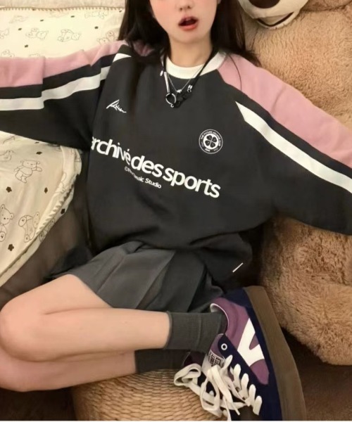 WEGO（ウィゴー）の「WEGO/ゲームシャツロンTスウェット（スウェット・レディース・ネイビー/グレー・LARGE/MEDIUM）」の2枚目の写真