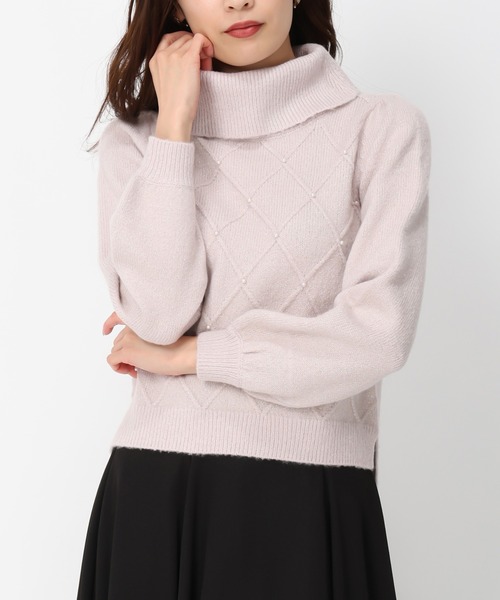 MISCH MASCH(ミッシュマッシュ)の「ラメフラッフィーダイヤ柄オフタートルニット/MM448323(ニット/セーター・レディース・ピンク/ブルー/ベージュ・フリ-)」の3枚目の写真