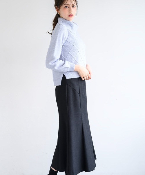 MISCH MASCH(ミッシュマッシュ)の「ラメフラッフィーダイヤ柄オフタートルニット/MM448323(ニット/セーター・レディース・ピンク/ブルー/ベージュ・フリ-)」の5枚目の写真