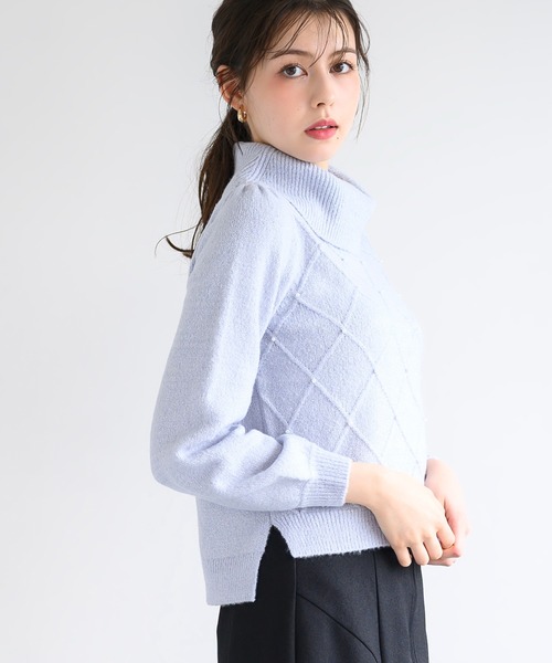 MISCH MASCH(ミッシュマッシュ)の「ラメフラッフィーダイヤ柄オフタートルニット/MM448323(ニット/セーター・レディース・ピンク/ブルー/ベージュ・フリ-)」の6枚目の写真