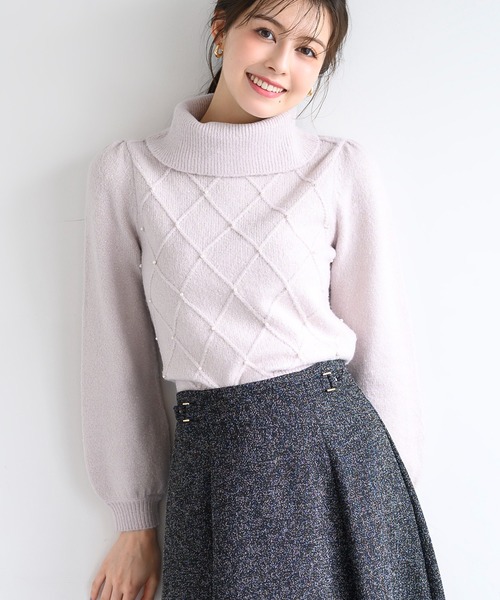 MISCH MASCH(ミッシュマッシュ)の「ラメフラッフィーダイヤ柄オフタートルニット/MM448323(ニット/セーター・レディース・ピンク/ブルー/ベージュ・フリ-)」の11枚目の写真