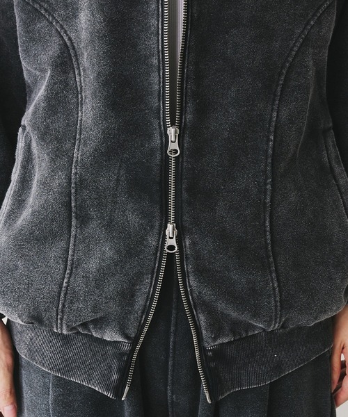 Adoon plain（アドーンプレーン）の「【セットアップ対応】STAND NECK DOUBLE ZIP SWEAT / スタンドネックダブルジップスウェット（スウェット・メンズ・ブラック/杢グレー・MEDIUM/LARGE）」の9枚目の写真