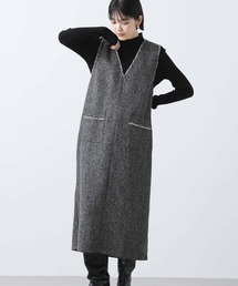 ツイードＶネックフリンジジャンバースカート