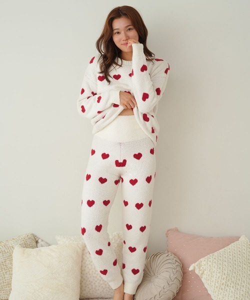 aimerfeel（エメフィール）の「ハート柄 ニット 腹巻付き 長袖 上下セット / ギフト プレゼント（ルームウェア/パジャマ・レディース・オフホワイト/ブラック/レッド/杢グレー・MEDIUM/LARGE）」の22枚目の写真