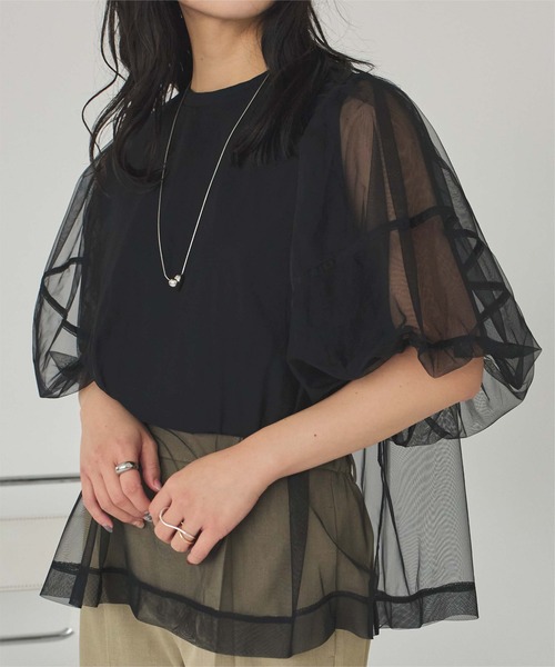 チュールレイヤードパフスリーブトップス 31JlclP44ML.jpg