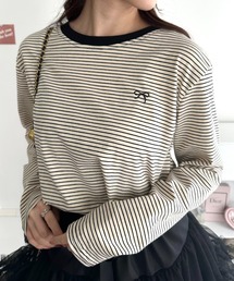 リボン刺繍ワンポイントボーダーロンT
