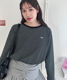 リボン刺繍ワンポイントボーダーロンT