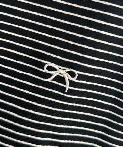 Loueme(ルエム)の「リボン刺繍ワンポイントボーダーロンT(Tシャツ/カットソー・レディース・ホワイト/ピンク/アイボリー/ブラック・FREE)」の18枚目の写真